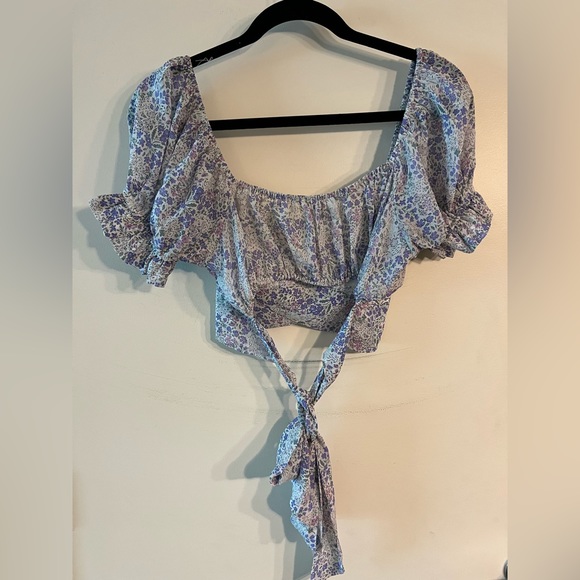 Whiteroom + Cactus Floral Wrap Crop Top / Size: Medium / Color: Purple - Picture 2 of 4